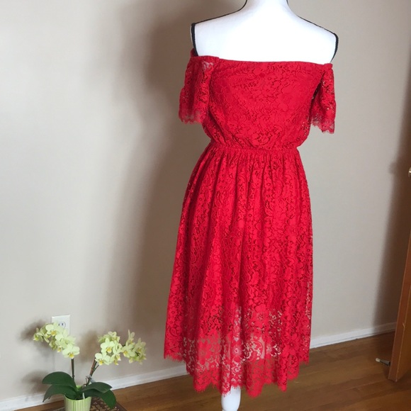 ππ Host Pick Red Lace XS Express Shoulder Dress - Picture 6 of 8